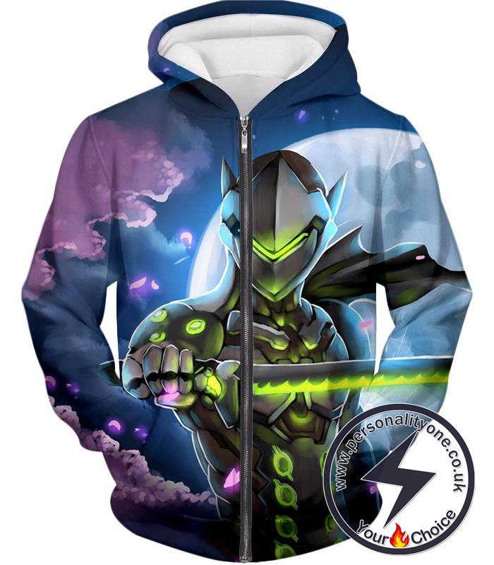 Overwatch Master Fighter Cyborg Ninja Genji Cool Action Zip Up Hoodie